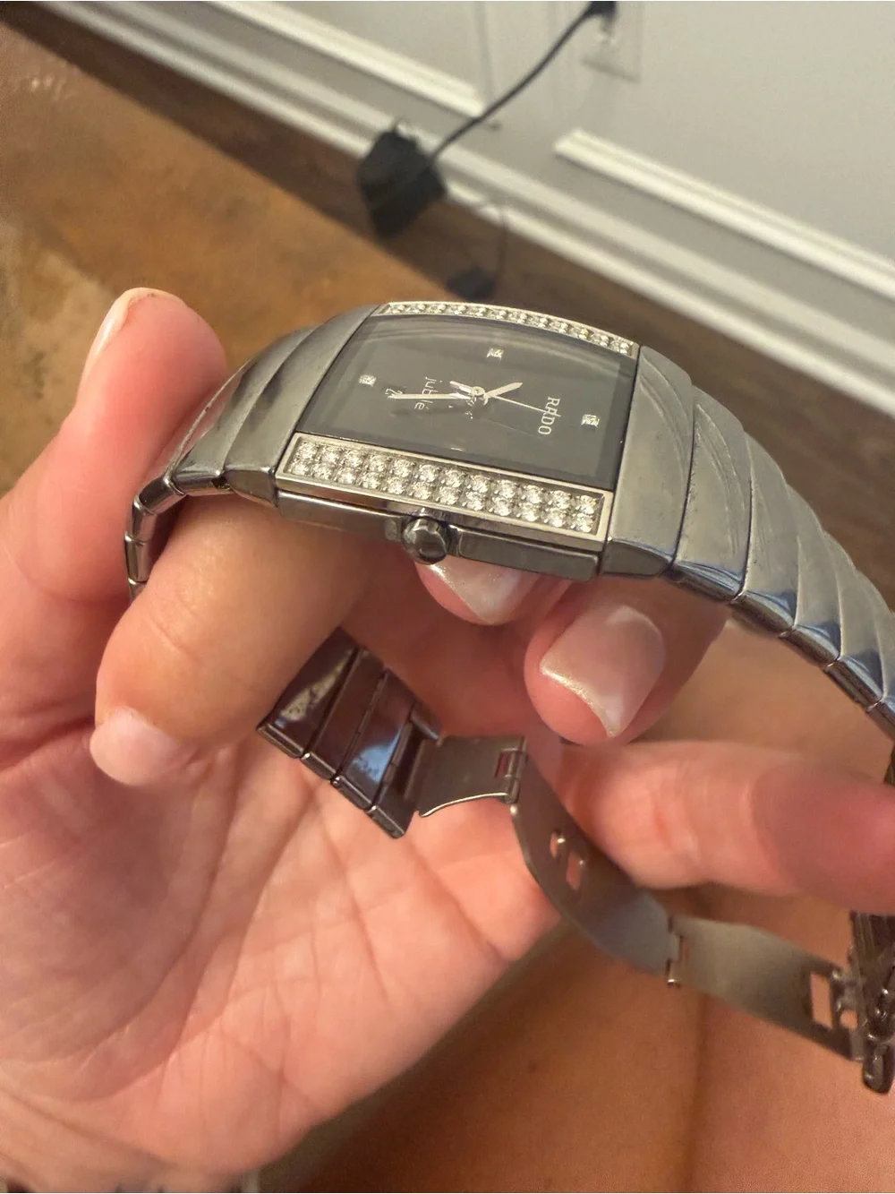 Rado Jubile Stainless Steel Watch with Black Dial and Diamond Accents